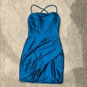 NWT Stacees Ink Blue Satin Dress